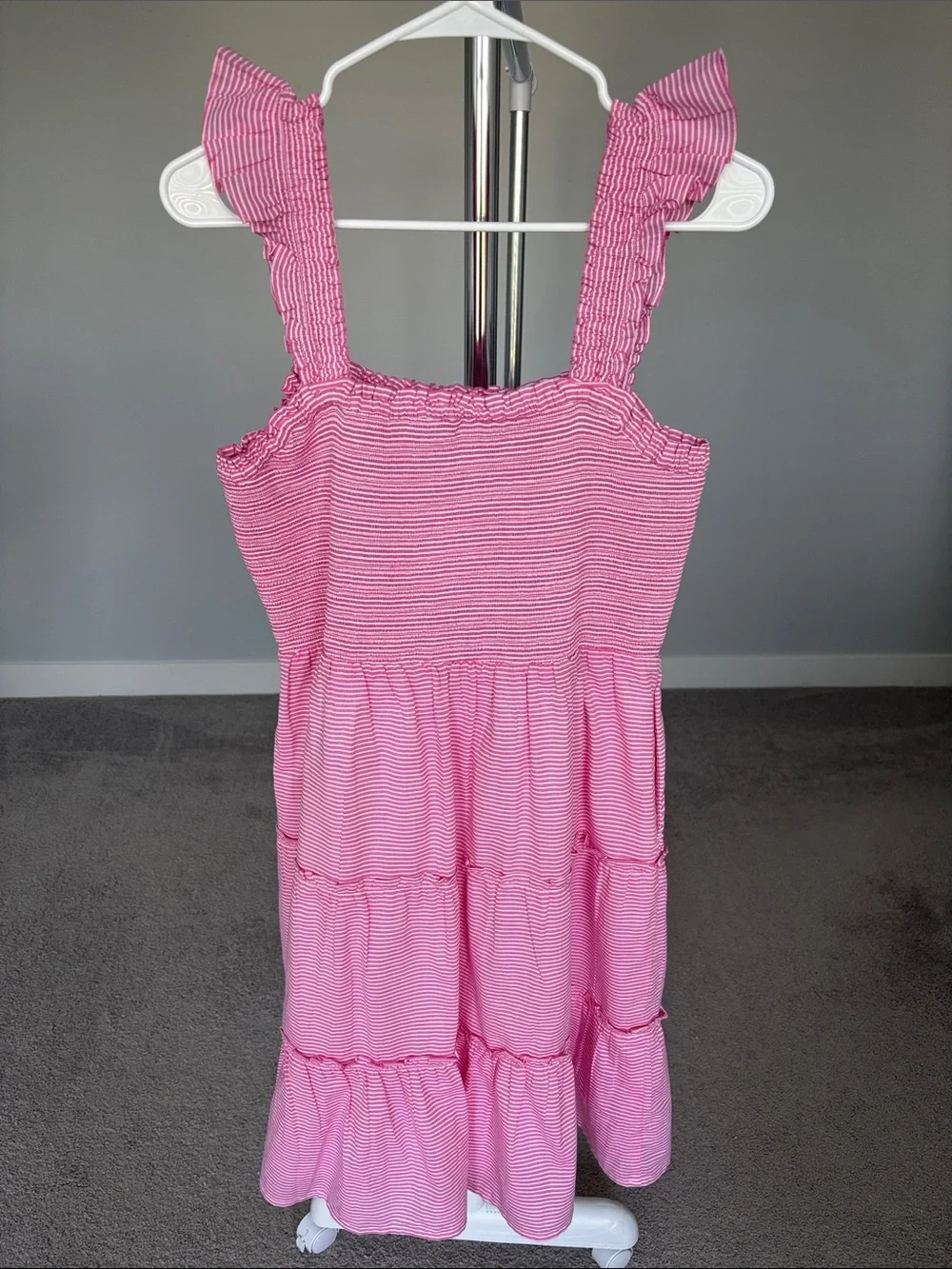 J. Crew Pink Smocked Ruffle-Strap Sundress